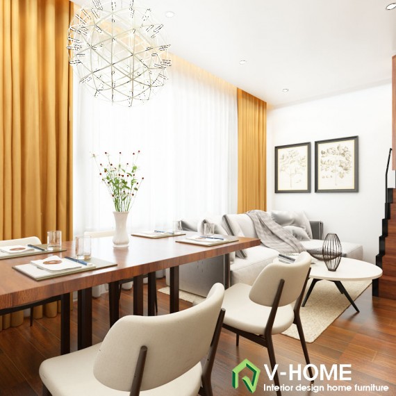 Bộ bàn dành cho gia đình bốn người rất gọn gàng hiện đại