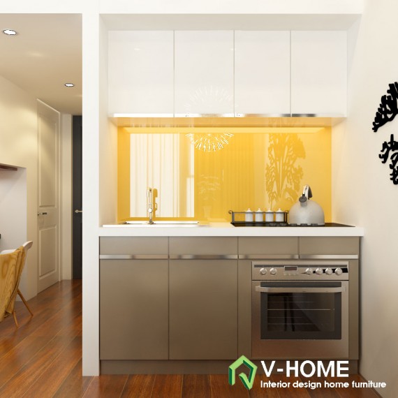 Tủ bếp làm bằng acrylic nhỏ gọn nhưng vẫn đầy đủ tiện ích