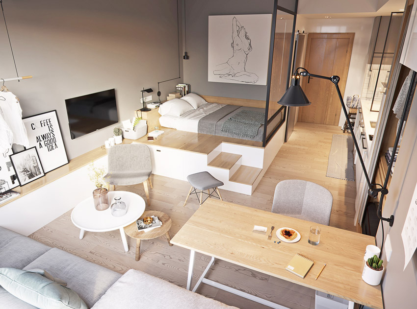 Mẫu thiết kế nội thất căn hộ studio 30m2 đẹp dành cho người độc thân ở Hà  Nội - V-Home